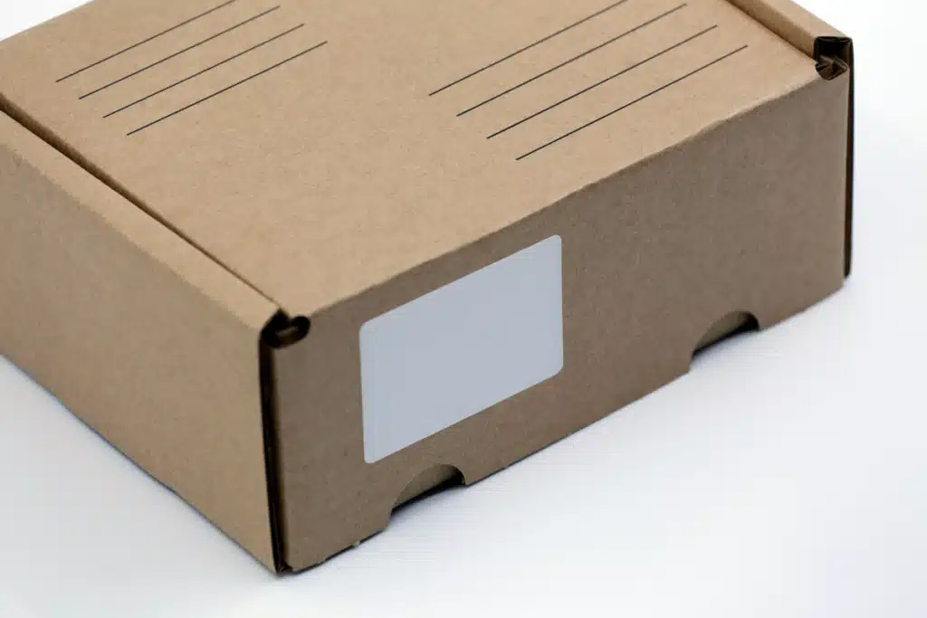 A prepared and labelled package on a white background, which is a perfect example for shipping boxes overseas.