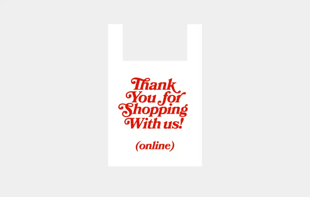 A graphic of a shopping bag that says thank you for shopping online.