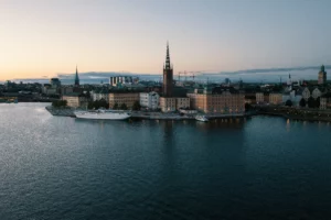 An aerial view of a city in Sweden.