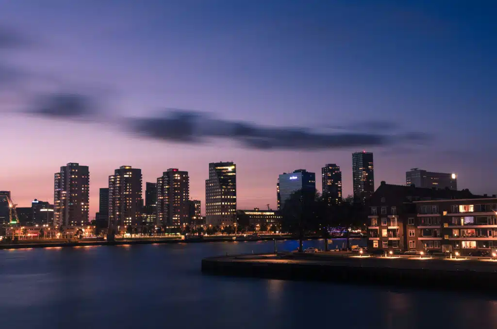 A night skyline of a city in the Netherlands.