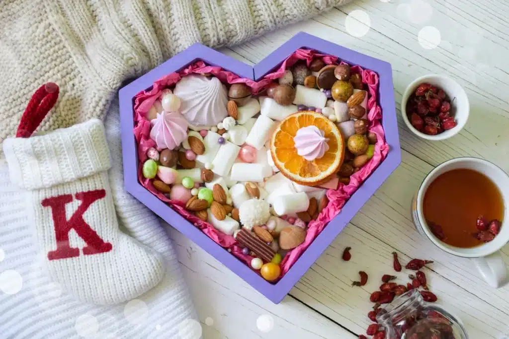 A light purple geometric heart-shaped unique candy dish from an American home goods store.