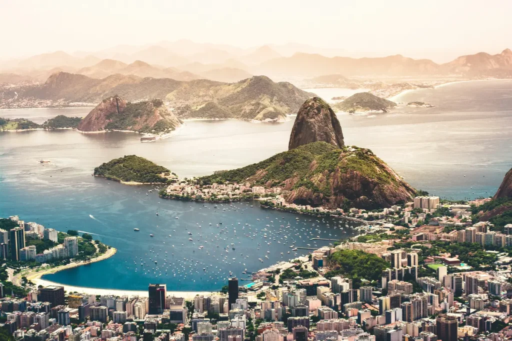 A city on the beach in Brazil, with access from a waterway for shipping from US to Brazil.