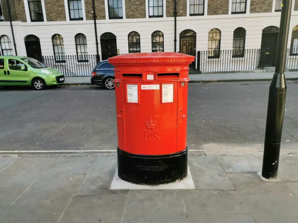 A post box in the UK. Shipping from US to UK is easy with PostFromUS!